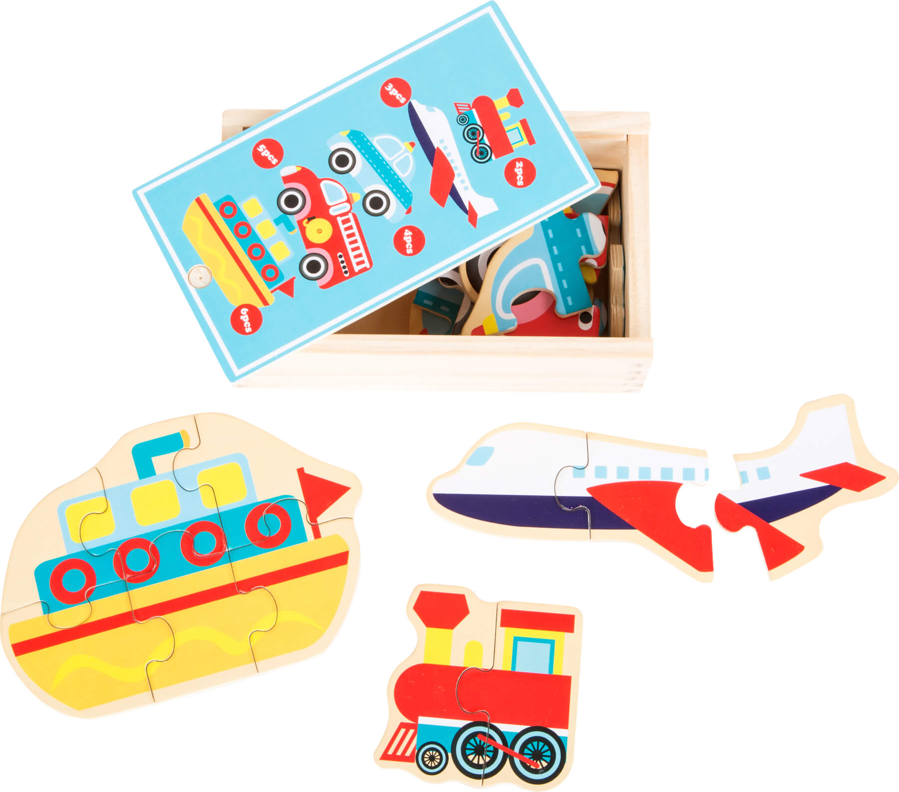 Puzzle din lemn 5 x 2-6 piese – Vehicule