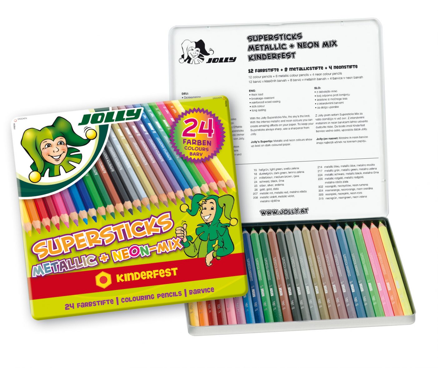 Creioane colorate 24 culori – de bază, metalice și neon