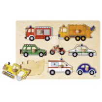 Puzzle din lemn, cu butoane - Vehicule (2) jucariidezece.ro